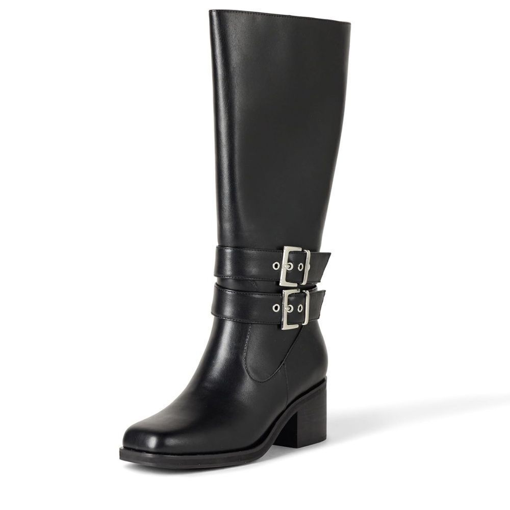 The Drop Women's Sage Tall Biker Boot with Buckles, Black, NWT
